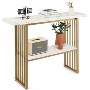 Costway - 2-Tier Console Table, Modern Faux Marble Narrow Hall Desk Sofa Side Table, 120cm Long Slim Display Accent Table for Entryway, Living Room,
