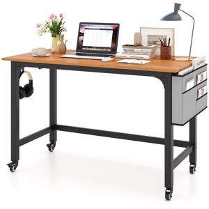 Costway - Mobile Computer Desk 120cm Home Office Desk w/ Storage Bag-Teak