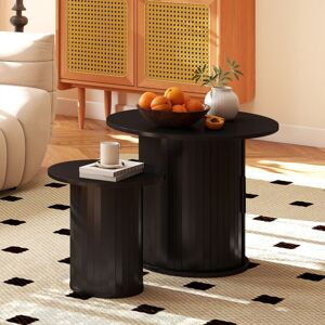 Cosvalve - 60CM Nesting Coffee Table Set of 2 with Hidden Storage & Sliding Door, Circle Wood Coffee Table, Farmhouse Side & End Table Sets for