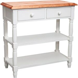 Biscottini - Country-style solid lime wood, antiqued white structure, natural finish W80xDP38xH80 cm sized coffee table. Made in Italy