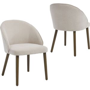 DAYALANE Dining Chairs 2Pcs in Chenille Padded Retro Rustic Chairs Vintage Kitchen Chairs with Wood Legs for Living Room Restaurant, Beige
