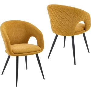 WAHSON OFFICE CHAIRS Dining Chairs 2Pcs in Chenille Padded Modern Kitchen Chairs with Grids-Designed Backrest for Living Room Restaurant Cafe, Yellow, Wahson