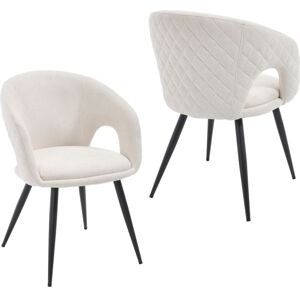 WAHSON OFFICE CHAIRS Dining Chairs 2Pcs in Chenille Padded Modern Kitchen Chairs with Grids-Designed Backrest for Living Room Restaurant Cafe, Beige, Wahson