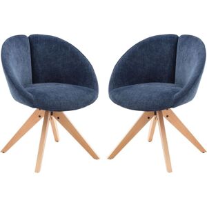 WAHSON OFFICE CHAIRS Dining Chairs Set of 2 in Chenille Upholstered Modern Accent Corner Chairs with Bucket Curved Backrest for Kitchen Living Room, Blue, Wahson