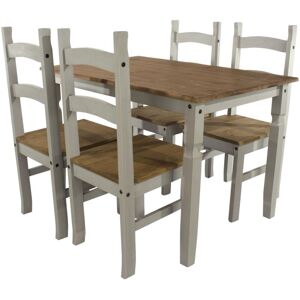 Core Products - Corona Rectangular Large Dining Table and 4 Chair Set - Pine - 150 x 75 x 75 cm - Grey Wax/Antique Waxed Pine