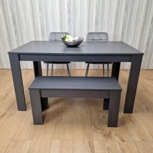 Kosy Koala - Dining Table and 2 Chairs With Bench Black Dark Grey Velvet Chairs Wood Dining Set Furniture