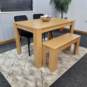 Kosy Koala - Dining Table and 2 Chairs With Bench Oak Effect Wood 2 Black Velvet Chairs Dining Room