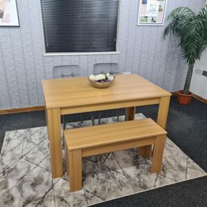Kosy Koala - Dining Table and 2 Chairs With Bench Oak Effect Wood 2 Grey Velvet Chairs Dining Room