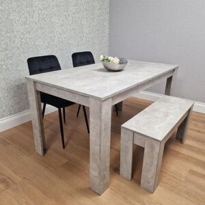 Kosy Koala - Dining Table and 2 Chairs With Bench Stone Grey Effect Wood Table 2 Black Velvet Chairs Dining Room