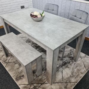 Kosy Koala - Dining Table and 2 Chairs With Bench Stone Grey Effect Wood Table 2 Grey Velvet Chairs Dining Room