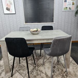 Kosy Koala - Dining Table and 4 Chairs Stone Grey Effect Wood Table 4 Grey Black Velvet Chairs Dining Room