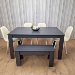 KOSY KOALA Dining Table and 4 Chairs With Bench Black Dark Grey 4 Leather Cream Chairs Wooden Bench Wood Dining Set Furniture
