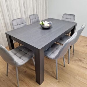Kosy Koala - Dining Table and 6 Chairs Black Dark Grey 6 Grey Velvet Chairs Wood Dining Set Furniture