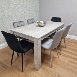 KOSY KOALA Dining Table and 6 Chairs Stone Grey Effect Wood Table 6 Black Grey Velvet Chairs Dining Room