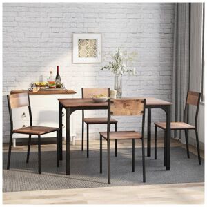 Dewdat - Dining Table Set, 1 Table 4Chairs , 4-piece dining set for home, steel frame, Rustic Brown