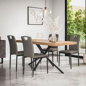 MORE4HOMES Donni Dining Table And Chairs - Oak Effect Table Top w Black Legs + Monza Faux Leather Dining Chair Set Of 6 (Grey)