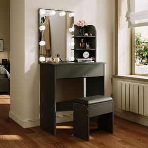 Elegant - Dressing Table with led Lights, Vanity Makeup Table Adjustable Brightness with Stool, 70x40x140cm Black