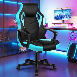 ELFORDSON Computer Racing Gaming Ergonomic Office Chair, Adjustable Height & Tilt, 360° Swivel, Breathable Mesh & PU Leather,Esports, Black and Cyan