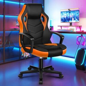 ELFORDSON Computer Racing Gaming Ergonomic Office Chair, Adjustable Height & Tilt, 360° Swivel, Breathable Mesh & PU Leather,Esports,Black and Orange