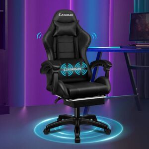 Elfordson - Massage Gaming Office Chair with 2-Point Massage Lumbar, Black