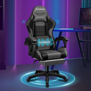 Elfordson - Massage Gaming Office Chair with 2-Point Massage Lumbar, Grey