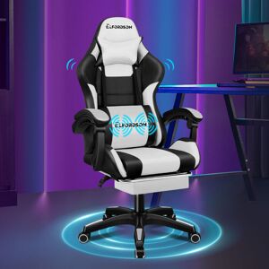 Elfordson - Massage Gaming Office Chair with 2-Point Massage Lumbar, White & Black