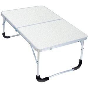 SJQKA Folding camping table with metal frame, wooden top and safety lock, white mesh, 62 x 42 x 28 cm
