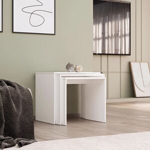 FWStyle Nest of 3 Matt White Tables - Scratch Resistant Nesting Side Tables - Space-Saving Coffee & End Table Set with Durable Melamine Finish