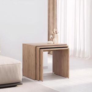 FWStyle Nest of 3 Oak Effect Tables - Scratch Resistant Nesting Coffee & Side Table Set - Space-Saving Living Room Tables with Durable Melamine Finish