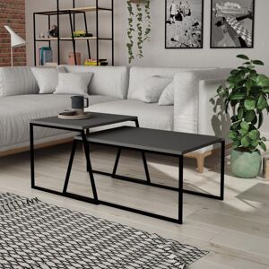 Fwstyle - Set Of 2 Nesting Coffee Tables Anthracite Grey Finish Scratch Resistant