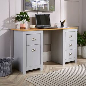 HOME SOURCE Computer Desk Study Table Home Office Workstation Pedestal Grey Furniture Unit