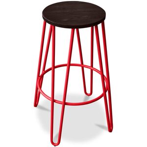Privatefloor - Round Stool - Industrial Design - Wood & Metal - 66cm - Hairpin Red