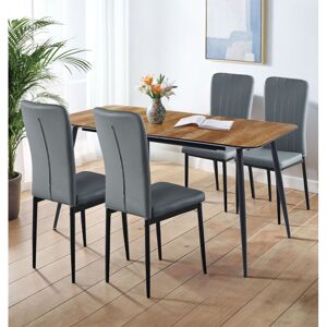 Hallowood Furniture - Cullompton Large Extendable Dining Table and Chairs Set 4, Light Oak Effect Top Extending Kitchen Table & Grey High Back Faux