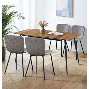 Hallowood Furniture - Cullompton Large Extendable Dining Table and Chairs Set 4, Light Oak Effect Top Extending Table (120-180 cm) & Taupe Faux