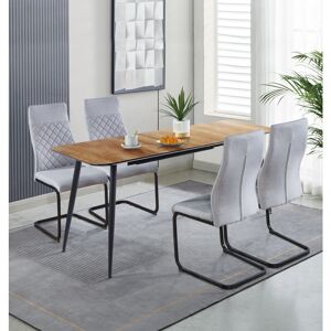 Hallowood Furniture - Cullompton Large Extendable Dining Table and Chairs Set 4, Light Oak Effect Top Extending Table (120-180 cm) & Grey High Back