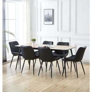Hallowood Furniture - Cullompton Large Extendable Dining Table and Chairs Set 6, Light Oak Effect Top Extending Table (120-180 cm) & Black Faux
