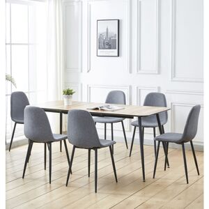Hallowood Furniture Cullompton Large Extending Dining Table and Chairs Set 6, Oak Effect Table Top & Grey Fabric Chairs, 6 Seater Dining Table and