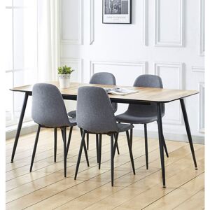 Hallowood Furniture - Cullompton Large Extendable Dining Table and Chairs Set 4, Light Oak Effect Top Extending Table (120-180 cm) & Grey Fabric