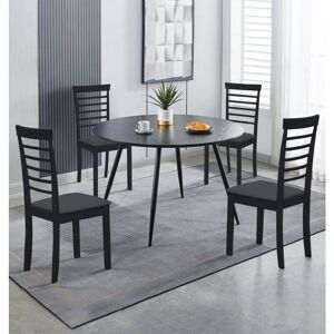 Hallowood Furniture - Cullompton Large Dining Table and Chairs Set 4, Black Round Dining Table and Black Ladder Back Chairs with Upholstered Seat,