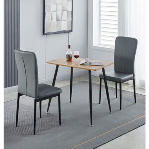 Hallowood Furniture - Cullompton Small Dining Table and Chairs Set 2, Oak Effect Top Kitchen Table and Faux Leather Grey Chairs, Dinner Table and