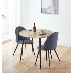 Hallowood Furniture - Cullompton Small Dining Table and Chair Set of 2, Oak Effect Top Round Dining Table and Curved-Back Grey Dining Chairs, Dining