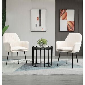 Hallowood Furniture Cullompton Dining Chairs Set of 2, Upholstered Cream Fabric Dining Chairs with Armrests and Sturdy Black Metal Legs for Home,
