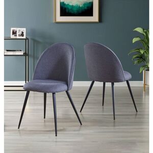 Hallowood Furniture - Cullompton Dining Chairs Set of 2 Upholstered in Dark Grey Fabric with Sturdy Metal Legs, Curved Back Modern Kitchen Chairs for