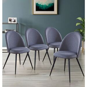 Hallowood Furniture - Cullompton Dining Chairs Set of 4 Upholstered in Dark Grey Fabric with Sturdy Metal Legs, Curved Back Modern Kitchen Chairs for