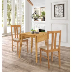 Hallowood Furniture - Ledbury Light Oak Dining Table and Chairs Set 2, Drop Leaf Table & Chairs with Warm Cream Fabric Seat Pads, Dining Room Set for
