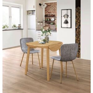 Hallowood Furniture - Ledbury Small Dining Table and 2 Chairs, Round Drop Leaf Table and Taupe Leather Effect Chairs, Wooden Folding Table and Chairs