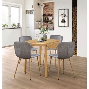 Hallowood Furniture - Ledbury Small Dining Table and 4 Chairs, Round Drop Leaf Table and Taupe Leather Effect Chairs, Wooden Folding Table and Chairs