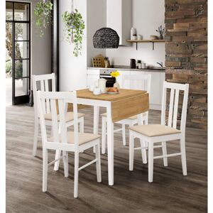 Hallowood Furniture - Ledbury Small Dining Table and Chair Set 4, Drop Leaf Table with Dining Chairs in Beige Fabric Seats, Foldable Table and
