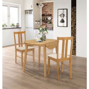 Hallowood Furniture - Ledbury Small Dining Table and 2 Chairs, Round Drop Leaf Table and Cream Fabric Padded Seat Chairs, Wooden Folding Table and