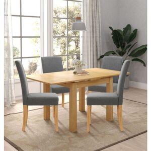 Hallowood Furniture - Waverly Extendable Dining Table and Chairs Set 4, Light Oak Small Kitchen Table and Grey Fabric Upholstered Dining Chairs,